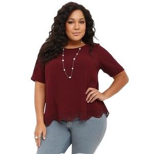 TORRID Plus Size 4X Plum Purple Short Sleeve Eyelet Cutout Hem Blouse